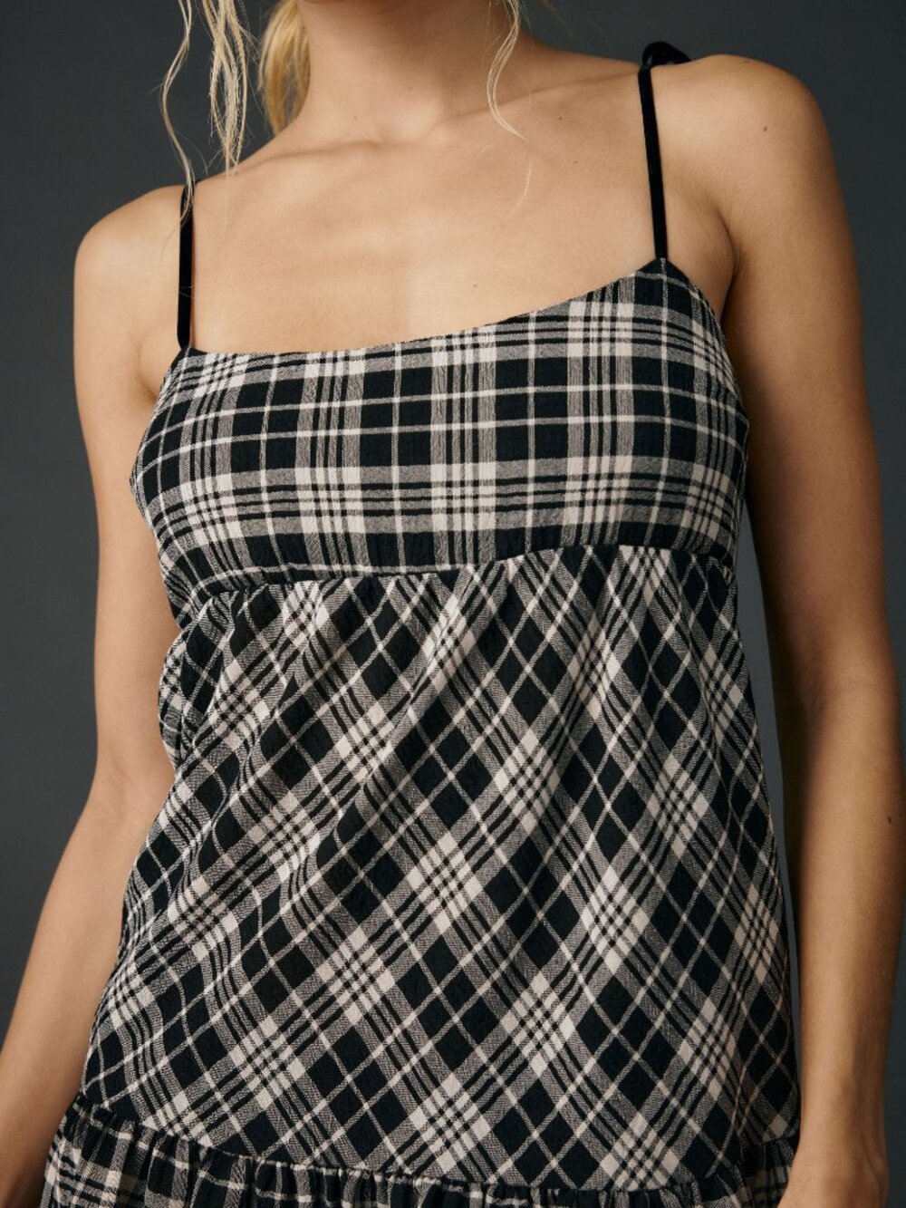 Throw It On Tie-strap Plaid Babydoll Mini Dress